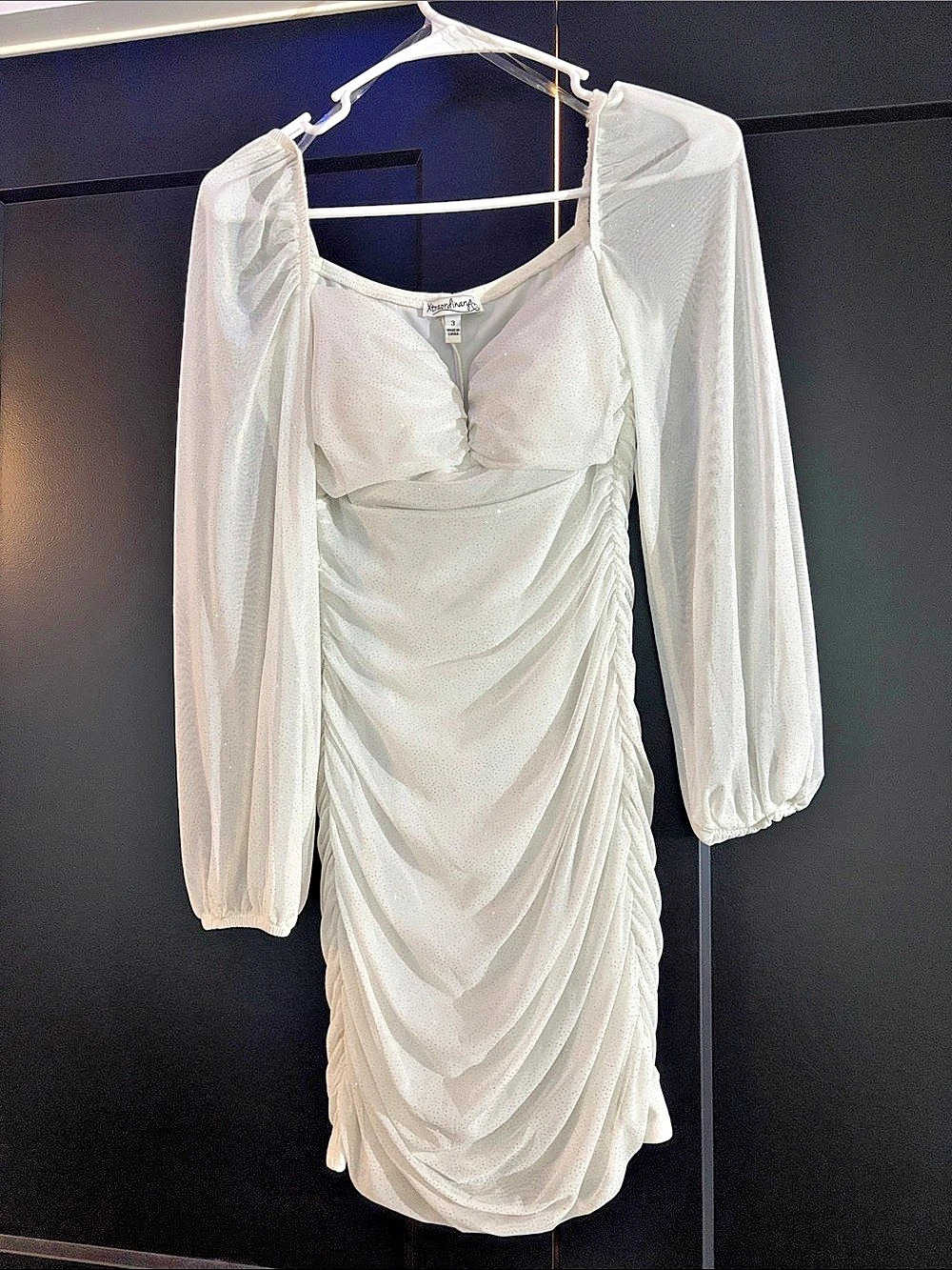 All About The Glitz Glitter Mesh Long Sleeve Mini Dress